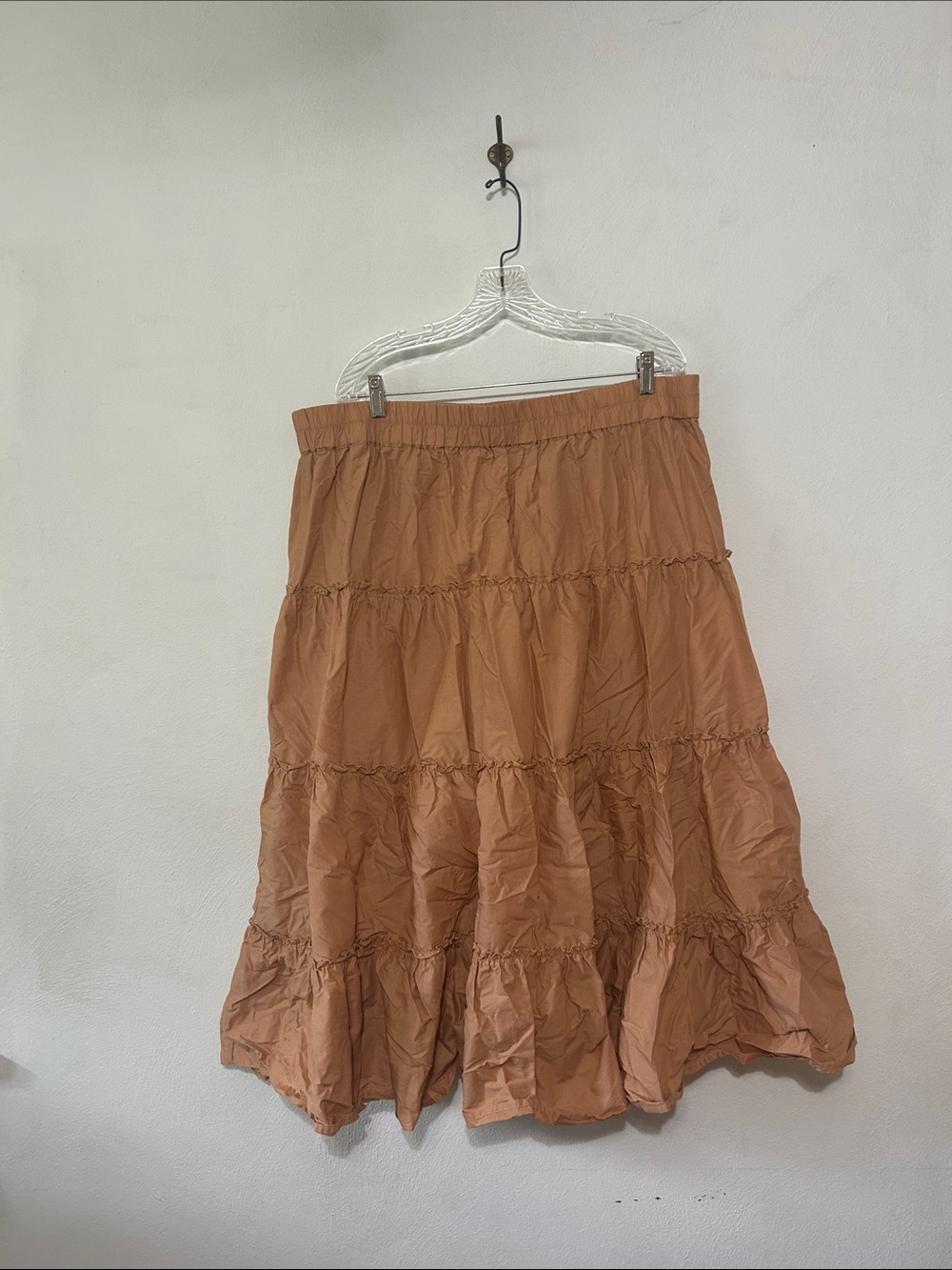 Tiered Elastic Maxi Skirt in Rust Plus Size 100% Cotton